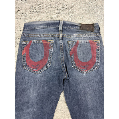True Religion vintage blue jeans big logo Red painted