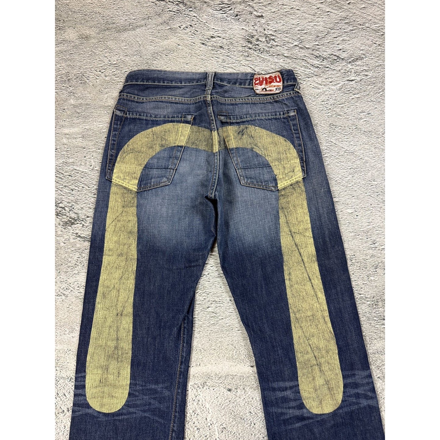 Evisu jeans white daicock big logo blue selvedge denim EU ED