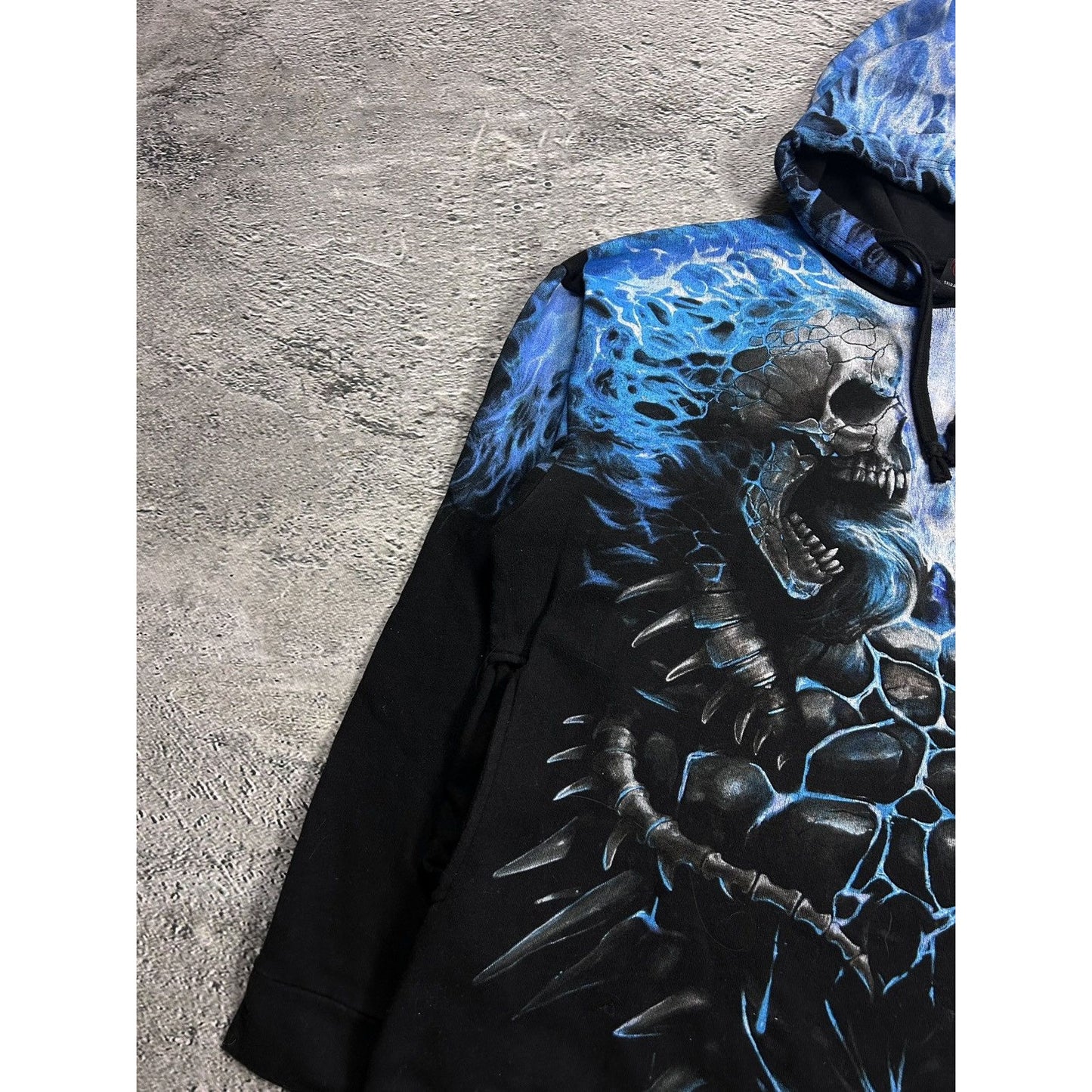Vintage Y2K skulls flames fullprint black blue hoodie