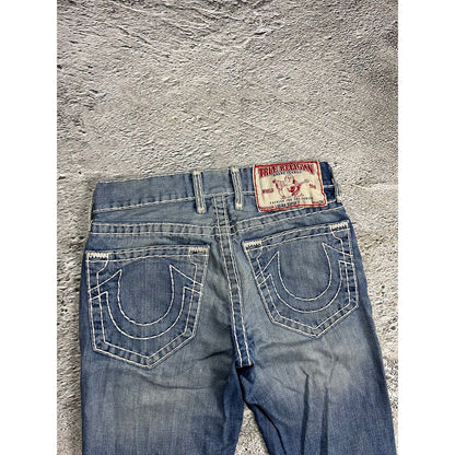 True Religion vintage jeans blue thick stitching white Y2K