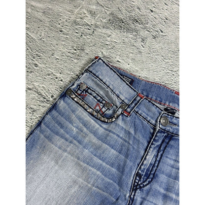 True Religion blue jeans red thick stitching Y2K studded
