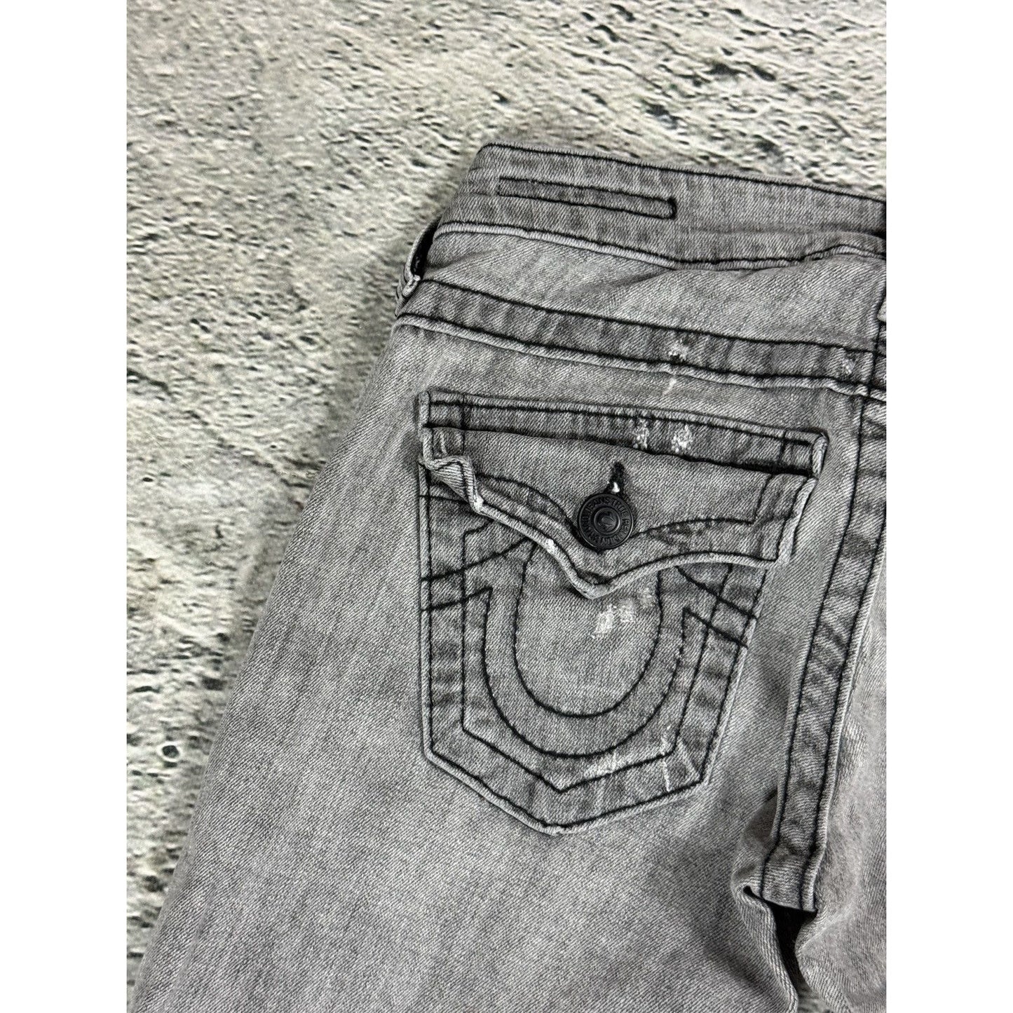 True Religion jeans grey black thick stitching flared Billy