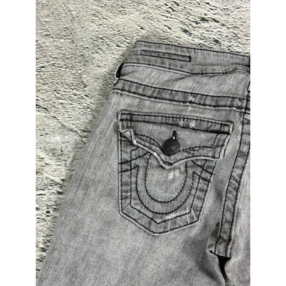 True Religion jeans grey black thick stitching flared Billy