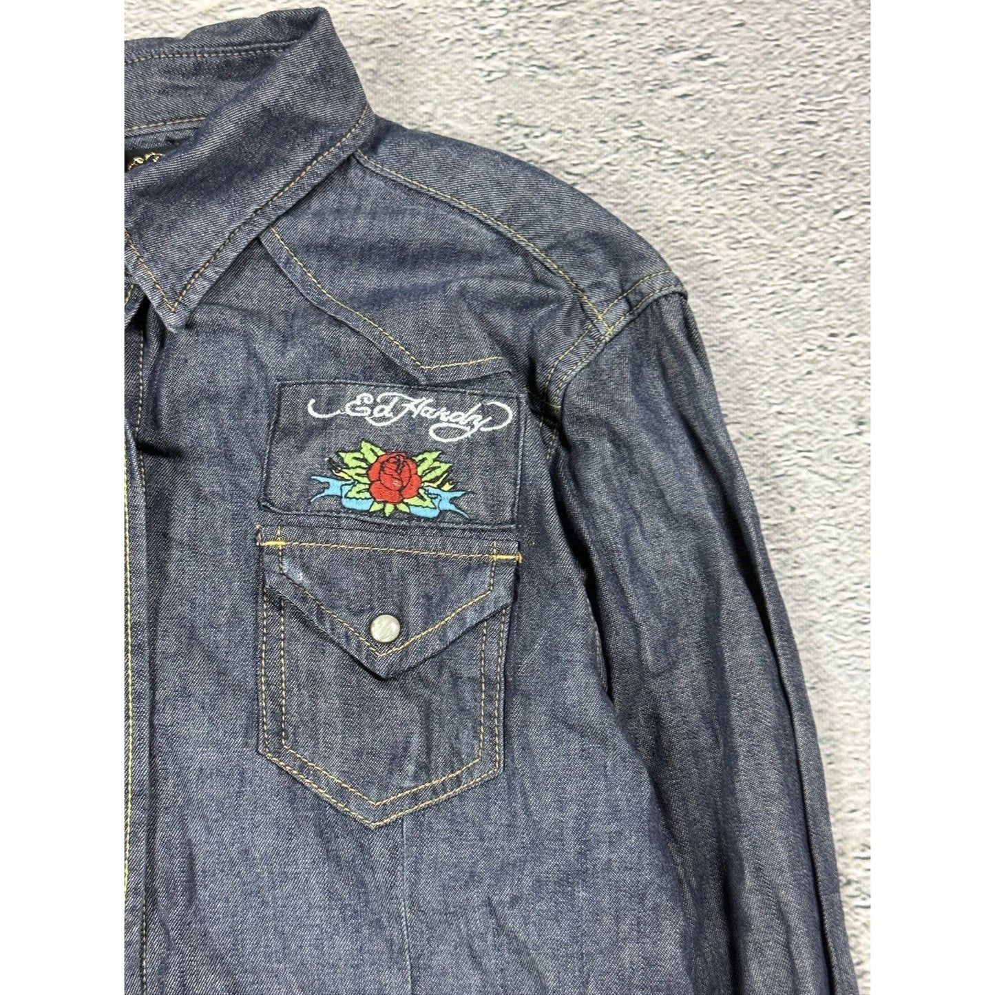 Ed Hardy denim shirt button up Y2K