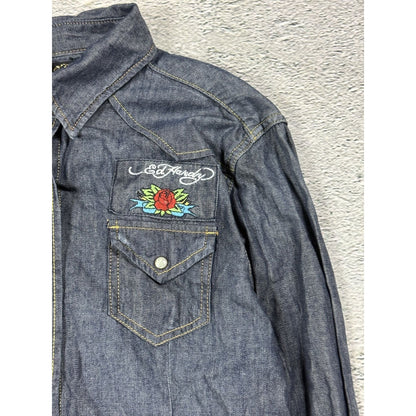 Ed Hardy denim shirt button up Y2K