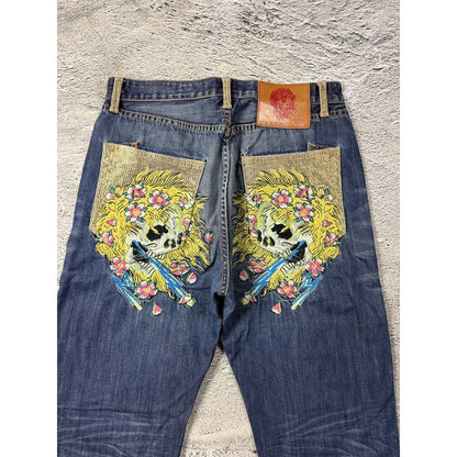 Ed Hardy vintage jeans skull embroidered big logo pants
