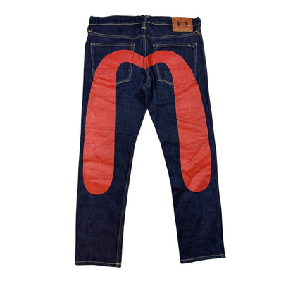 Evisu jeans daicock red big logo navy raw denim Selvedge