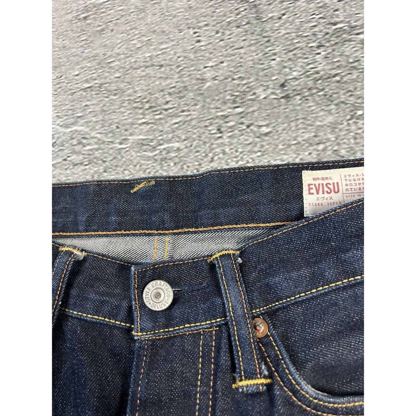 Evisu shorts big logo daicock navy blue Y2K jorts