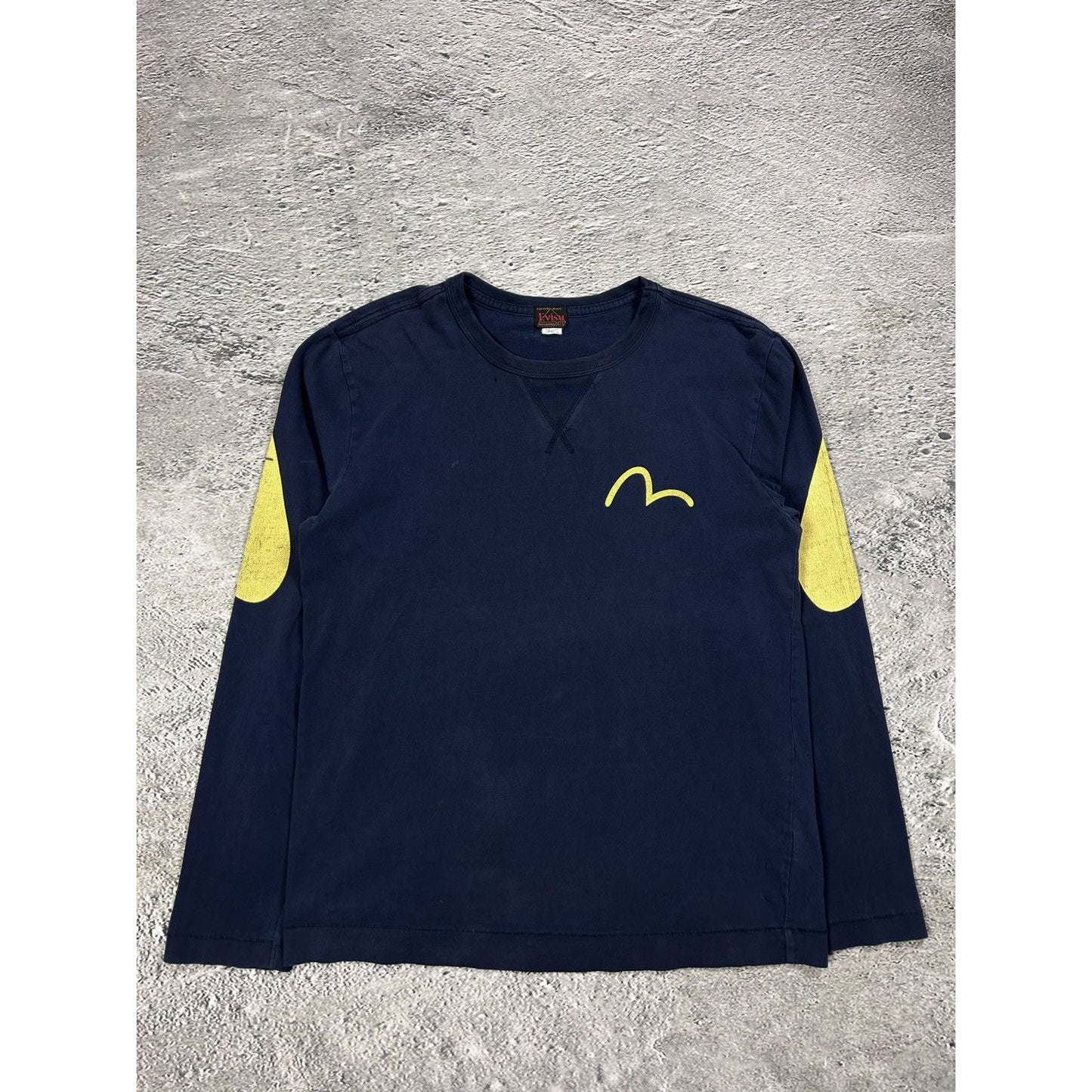 Evisu long sleeve big logo navy yellow daicock t-shirt
