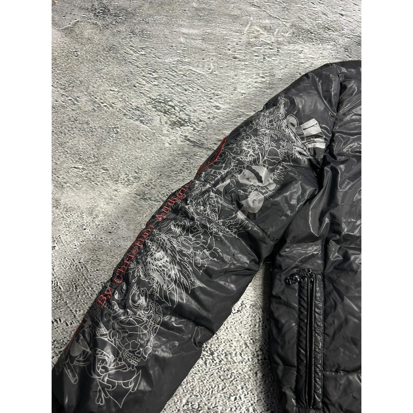 Ed Hardy Puffer Jacket vintage big logo Y2K black