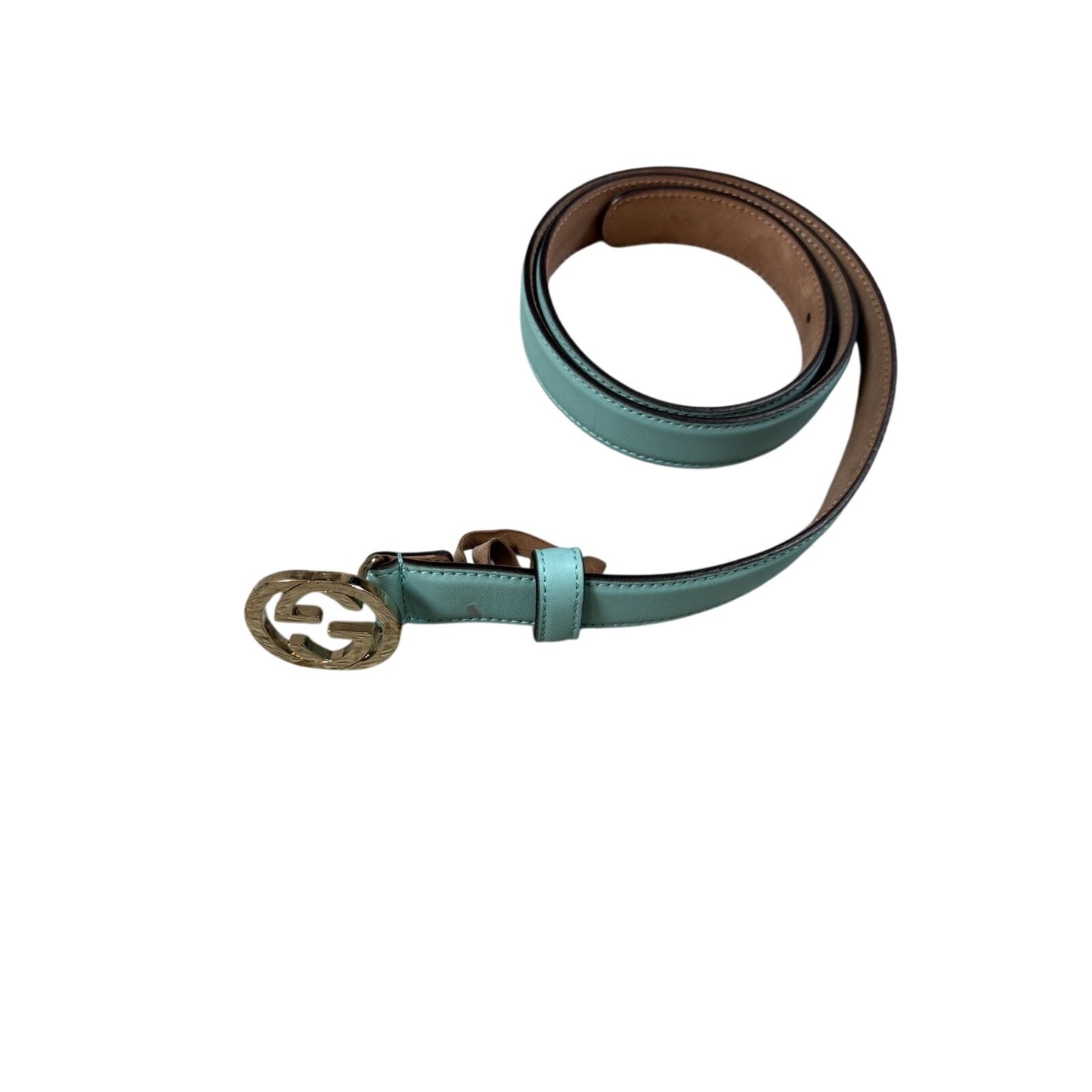 Gucci belt big buckle G turquoise blue silver monogram