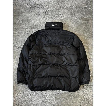 Nike puffer jacket black vintage small swoosh Y2K