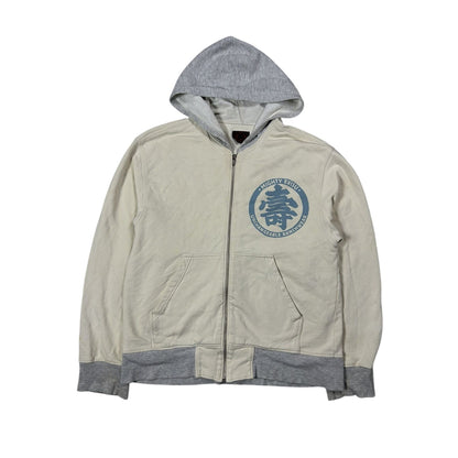 Evisu zip hoodie white grey blue vintage big logo Y2K