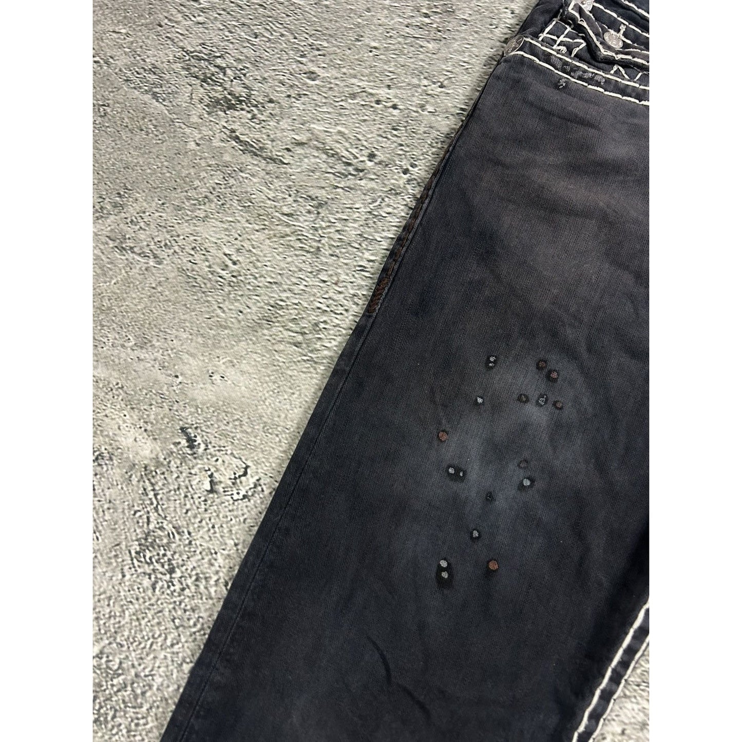 True Religion black jeans white thick stitching Y2K Ricky