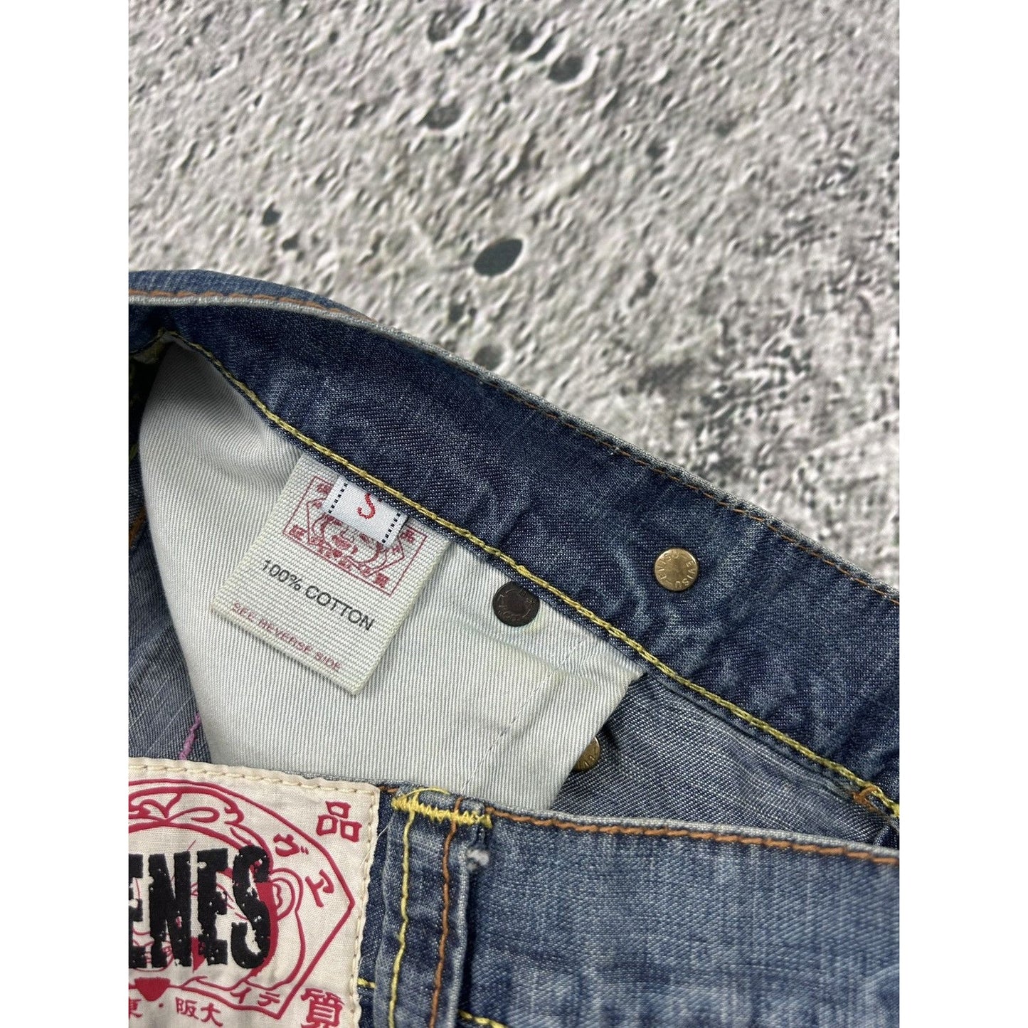 Evisu skirt mini vintage denim red seagulls Y2K