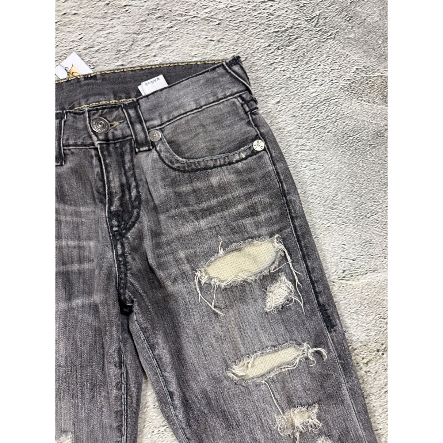 True Religion vintage grey jeans fat white stitching Ricky