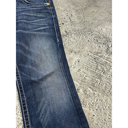 True Religion blue jeans white thick stitching baggy flared