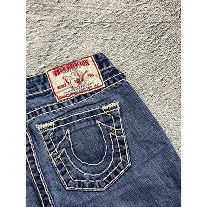 True Religion blue jeans white thick stitching Johnny