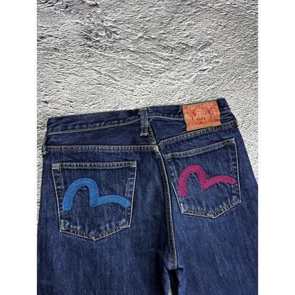 Evisu jeans vintage navy embroidered seagulls multicolor flared