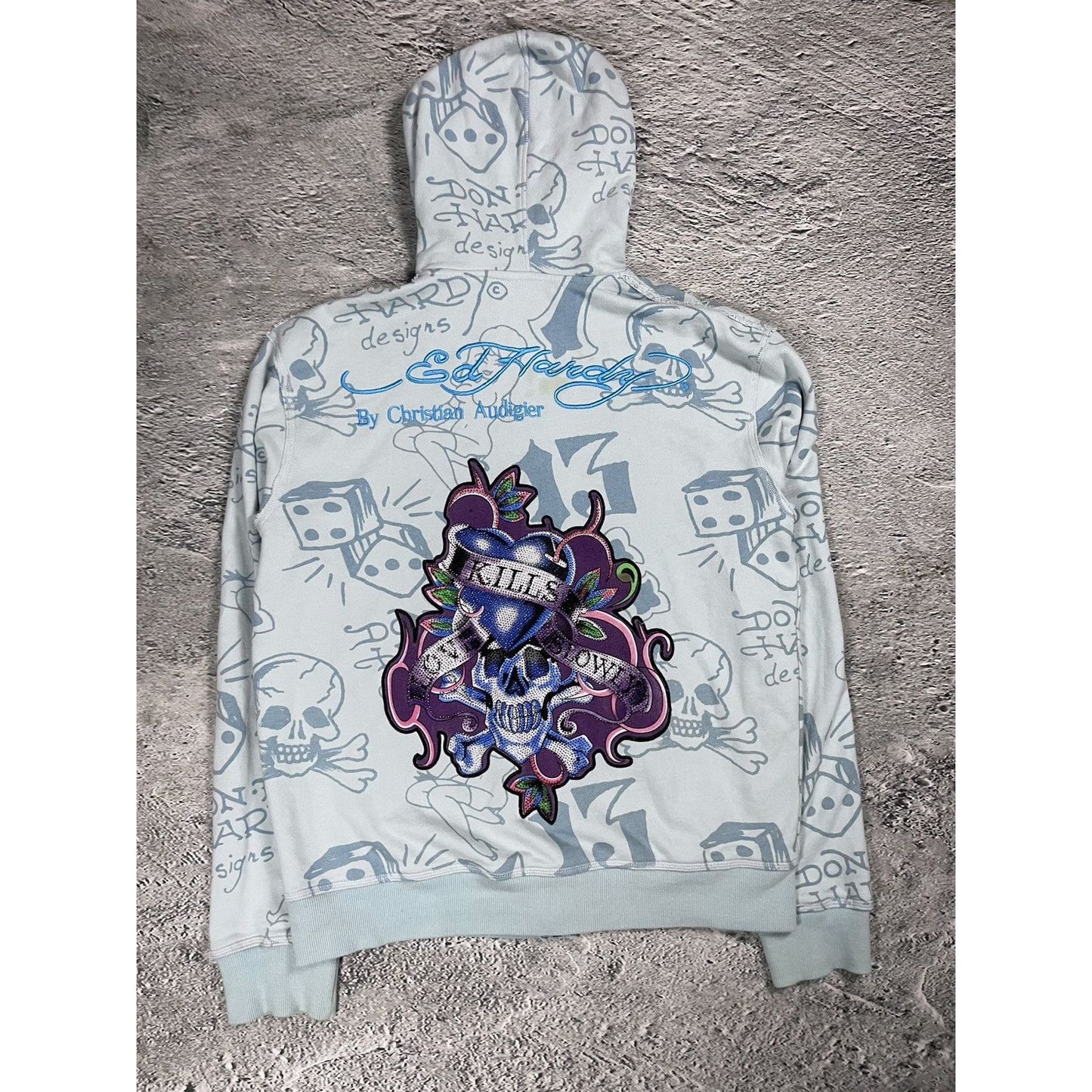 Ed Hardy zip hoodie baby blue vintage Y2K Christian Audigier