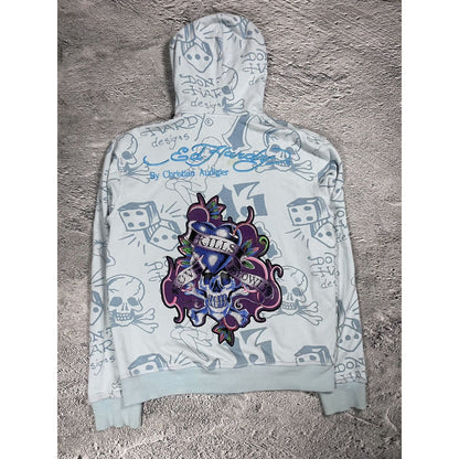 Ed Hardy zip hoodie baby blue vintage Y2K Christian Audigier
