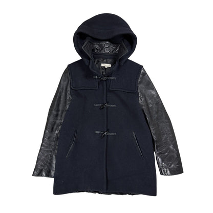 Sandro coat heavy wool black leather sleeves detachable hood