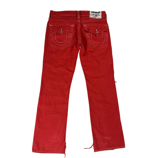 True Religion red jeans contrast stitching straight w flaps