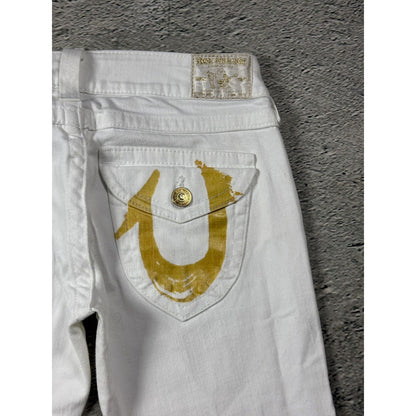True Religion white jeans flared bootcut stitching Joey gold