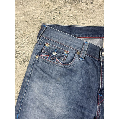 True Religion jorts denim shorts stitching blue red