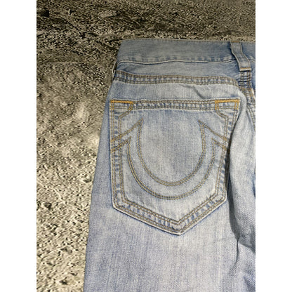 True Religion baby blue jeans gold stitching Y2K