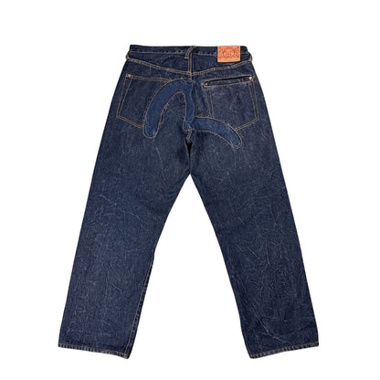 Evisu jeans big logo seagull selvedge denim Y2K navy blue