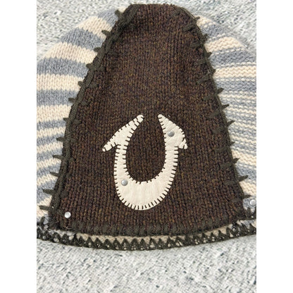 True Religion beanie vintage Y2K brown big logo thick stitch