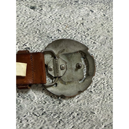 Diesel leather belt big buckle Y2K brown