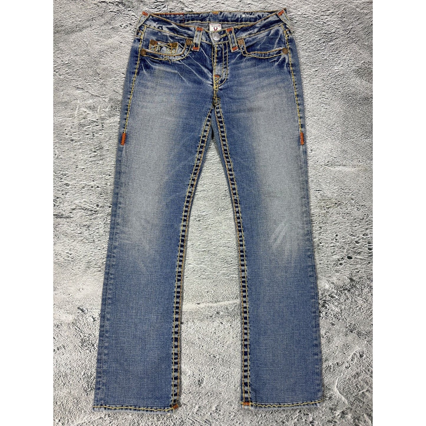 True Religion Vintage Bootcut Johnny Blue Gold Stitching
