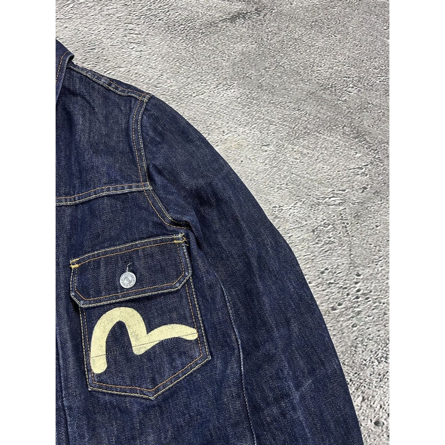 Evisu vintage denim jacket white seagulls navy blue