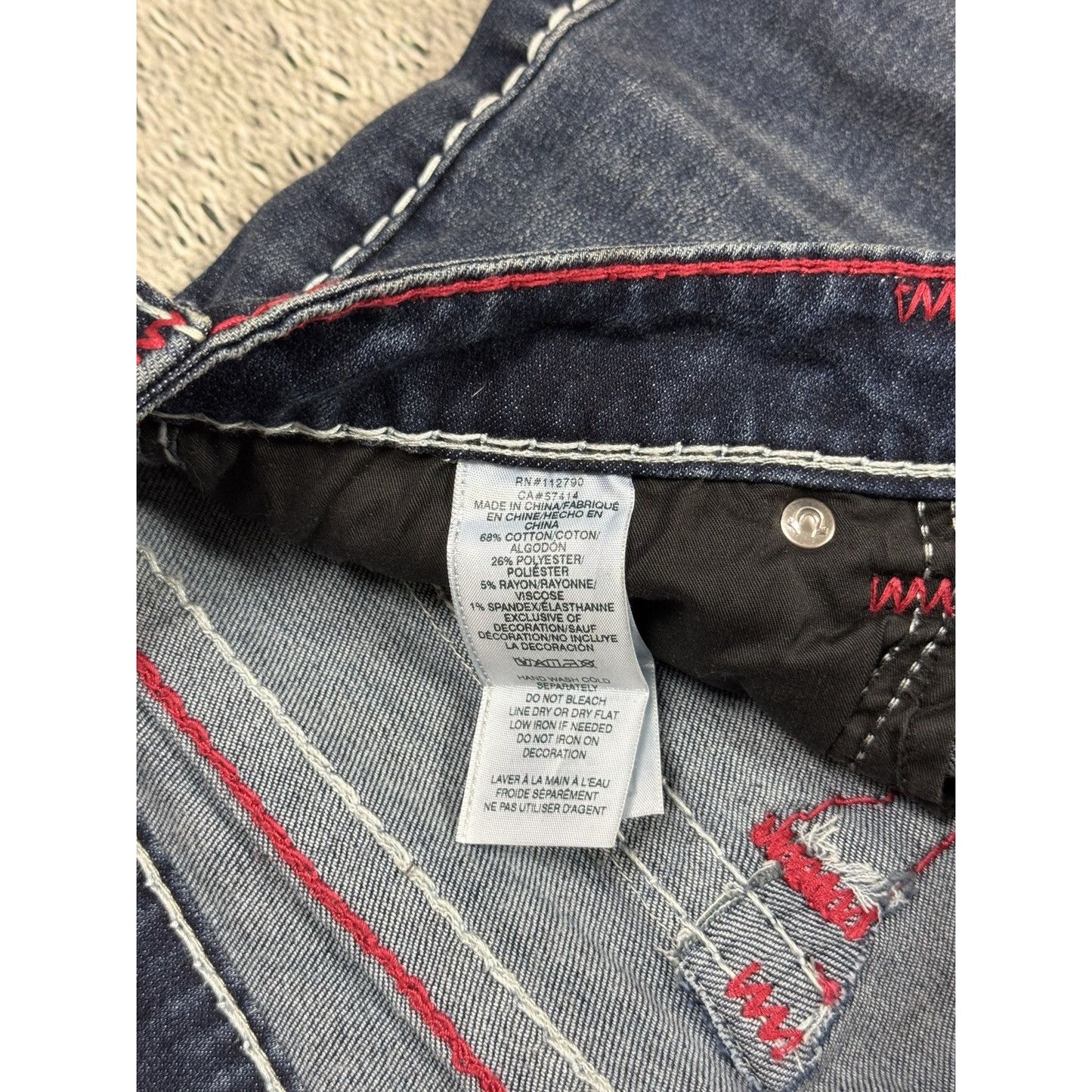 True Religion jeans skinny rhinestones red white stitch
