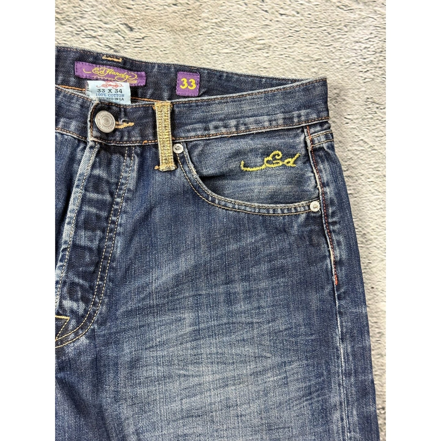 Ed Hardy vintage jeans skull embroidered big logo pants