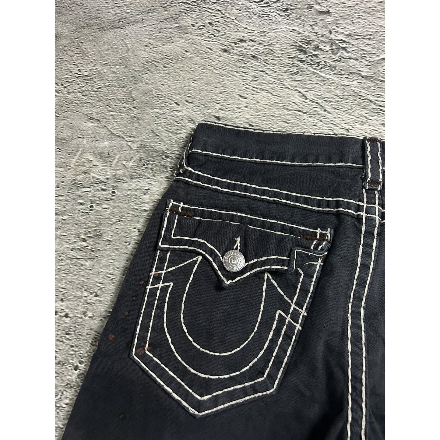 True Religion black jeans white thick stitching Y2K Ricky