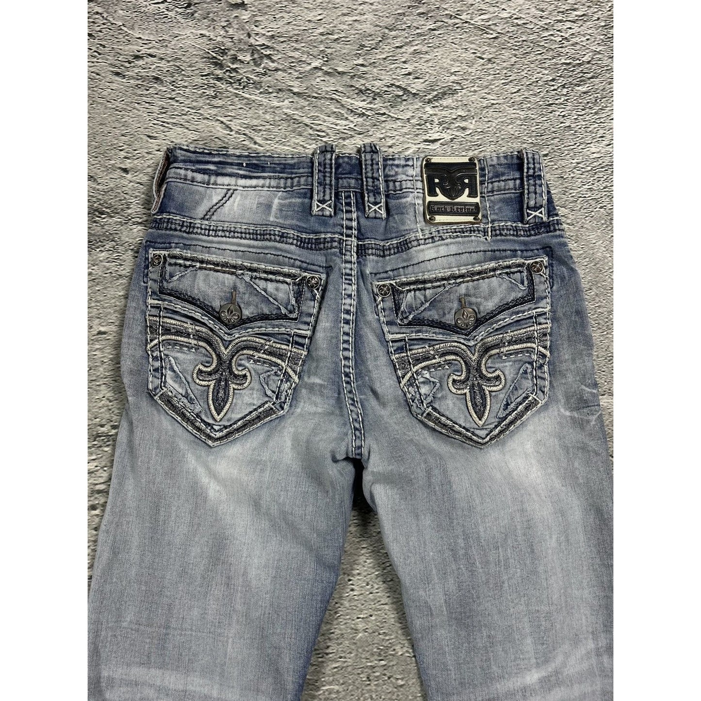 Rock Revival vintage light blue jeans Y2K Marcin white stitching