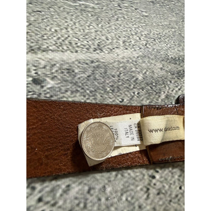 Diesel leather belt big buckle Y2K brown