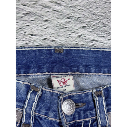 True Religion Blue jeans White Brown thick stitching Bobby