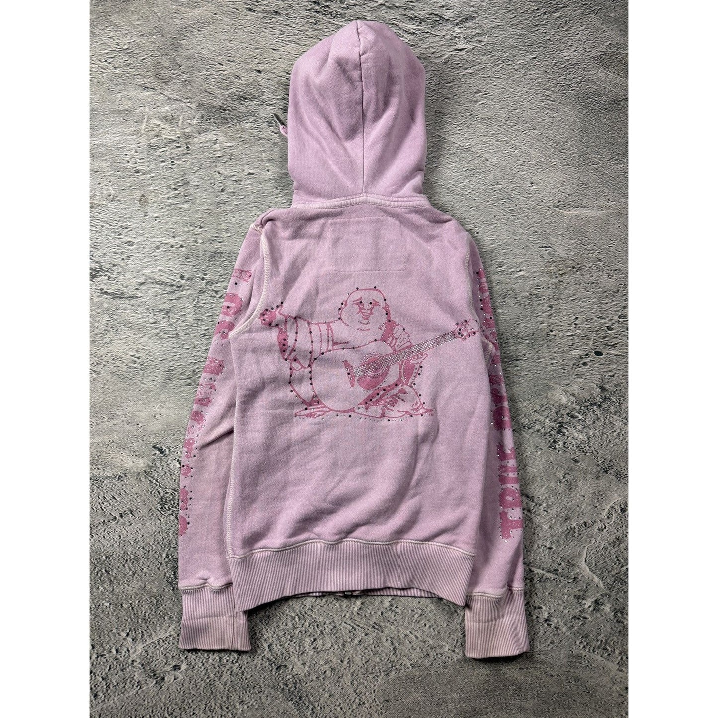 True Religion zip pink hoodie vintage rhinestones sherpa