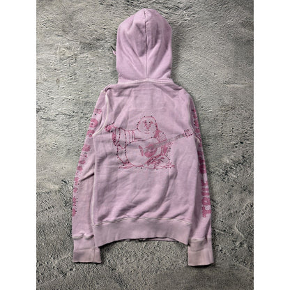True Religion zip pink hoodie vintage rhinestones sherpa