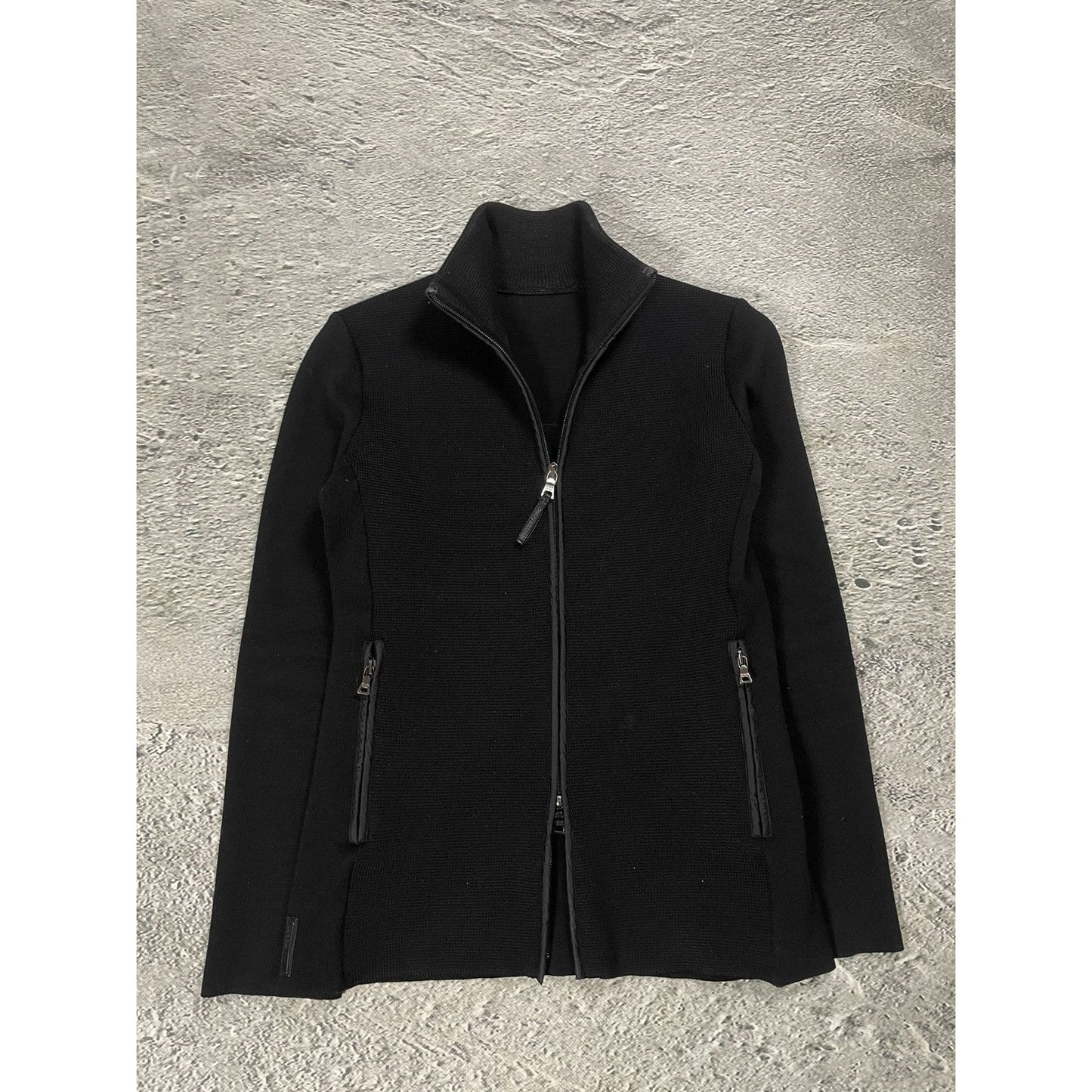 Prada big logo wool zip knit sweter nylon pull-over