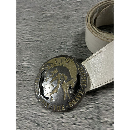 Diesel leather belt big buckle Y2K white