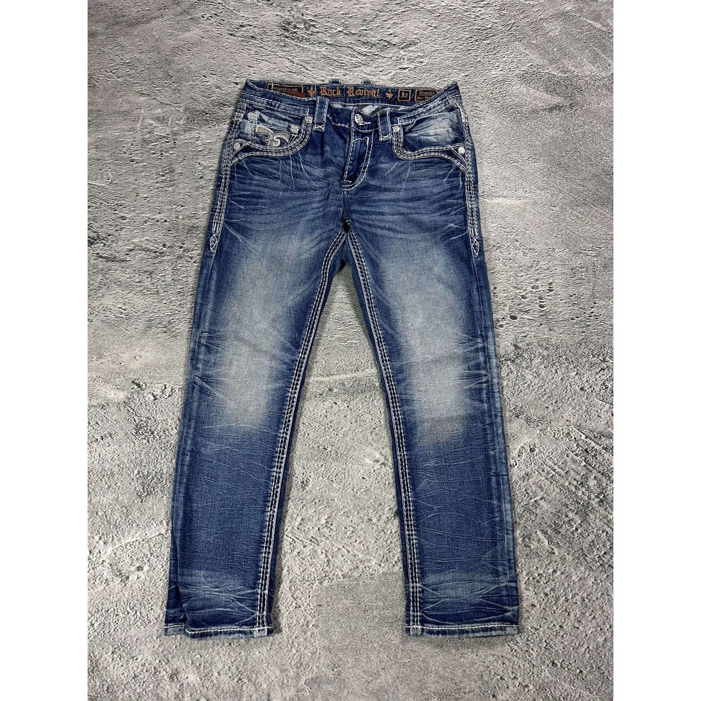 Rock Revival vintage jeans blue white stitching Y2K