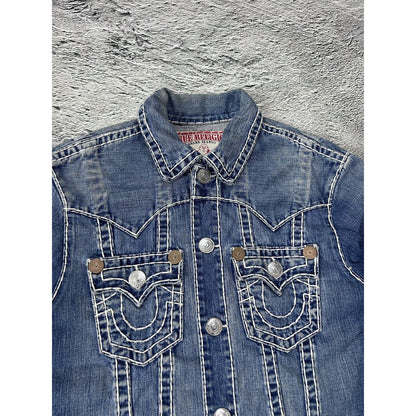 True Religion denim jacket trucker blue contrast stitching