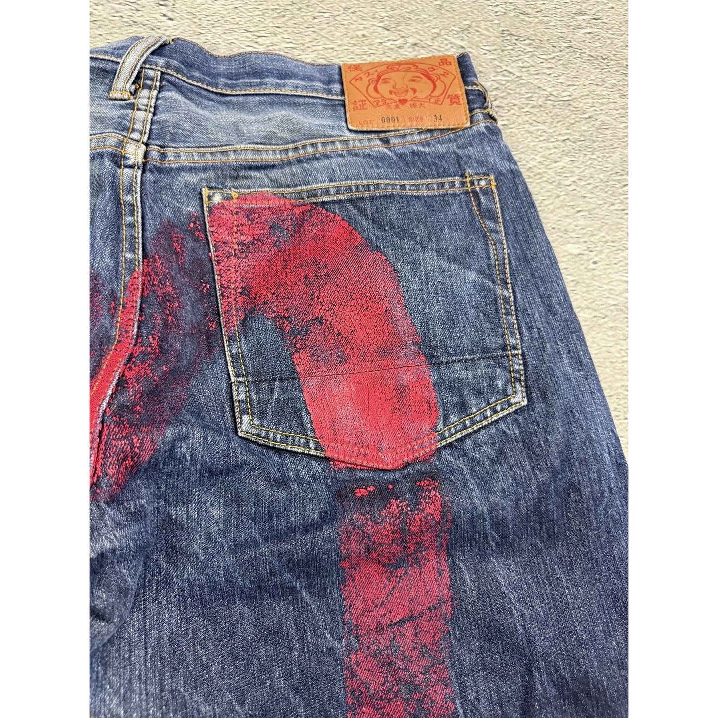 Evisu jeans daicock big logo red selvedge denim