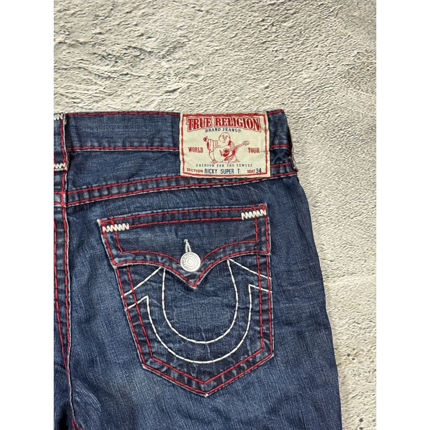 True Religion jeans red white stitch blue Ricky Super T