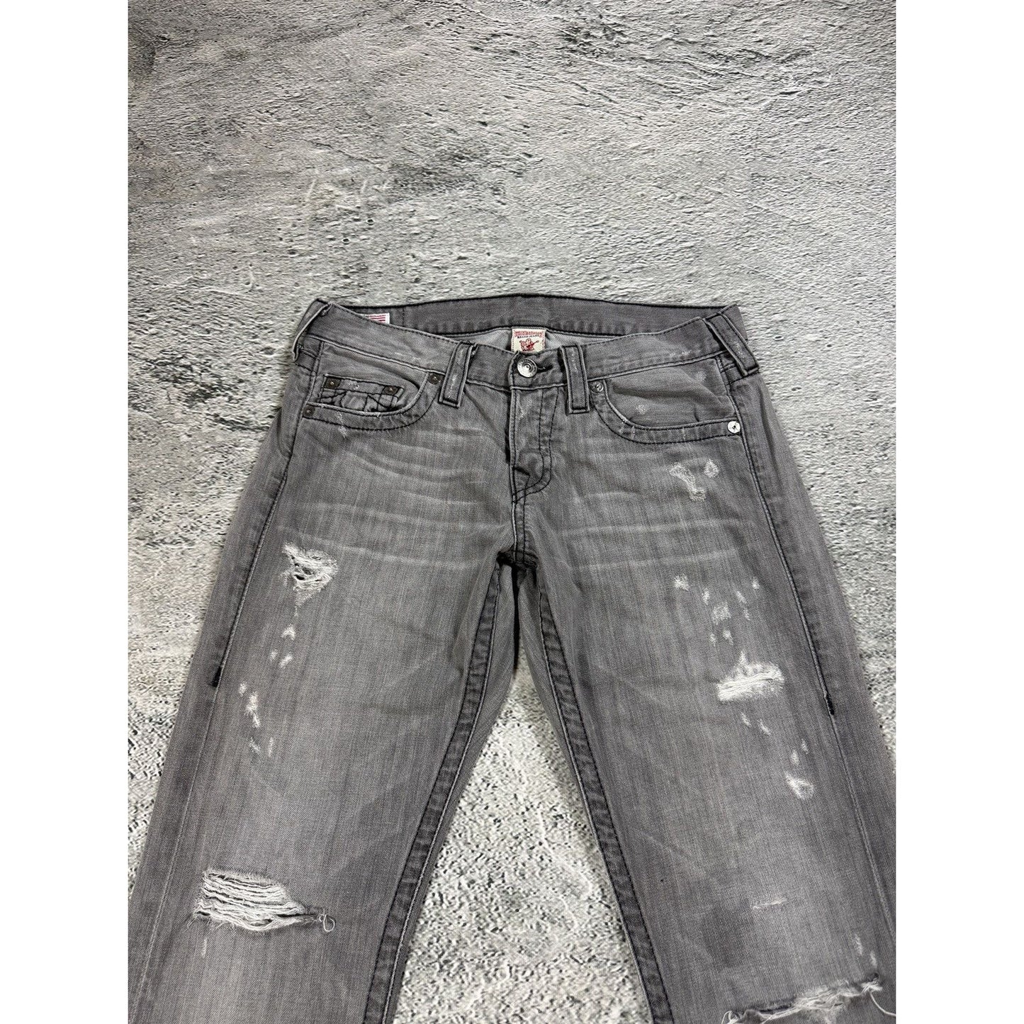 True Religion jeans vintage grey Drew straight distressed